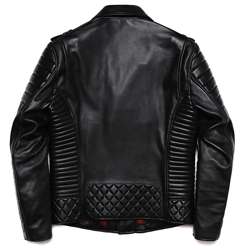 𝔑𝔢𝔴 Sheepskin Genuine Leather Jacket – Street Soldier Oblique Zipper Slim Motorcycle Coat