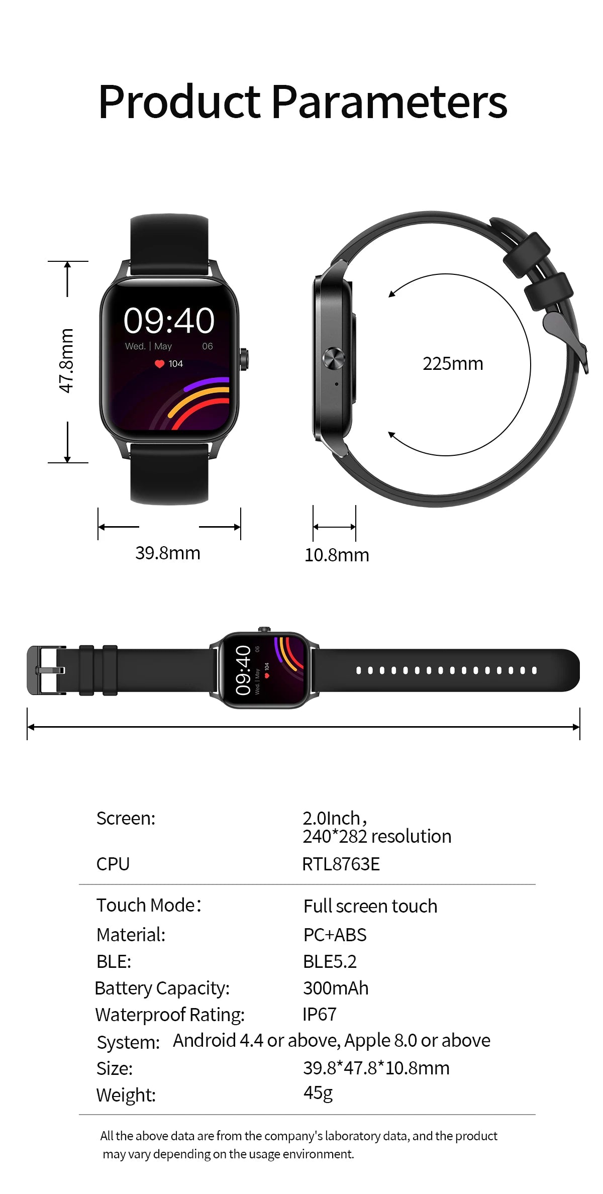 1.85 Inch HD Smart Watch for Men and Women Bluetooth Calling Fitness Tracker Health Monitor Custom Watch Face Smartwatch for Android and iOS