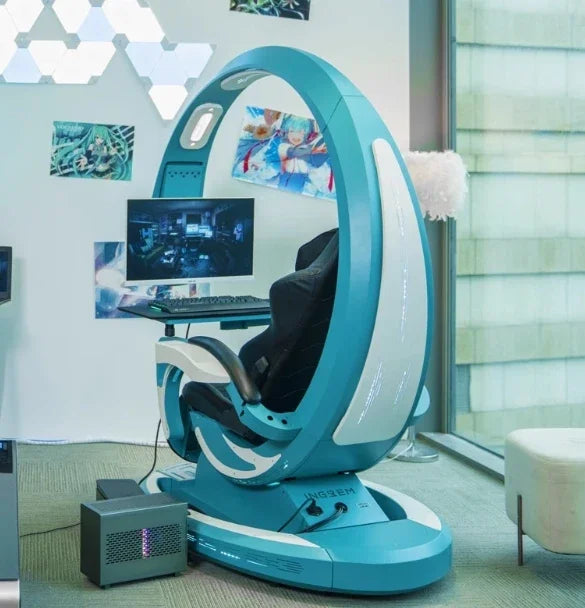 CyberTribe Gaming Desk Space Capsule Computer Desk Adjustable Height E Sports Workstation with Cushioned Seat