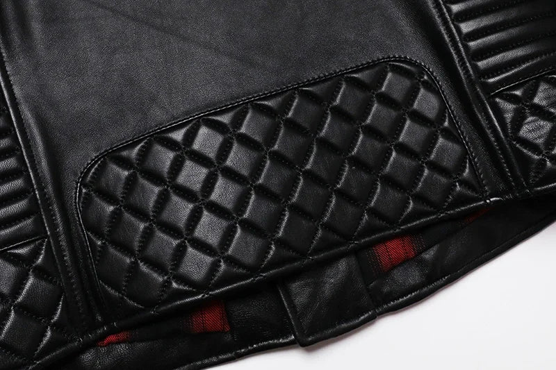 𝔑𝔢𝔴 Sheepskin Genuine Leather Jacket – Street Soldier Oblique Zipper Slim Motorcycle Coat