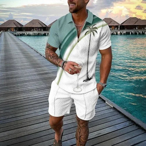 Men Tracksuit Set Summer Short Sleeve Polo Shirt and Shorts Set Casual Streetwear 2 Piece Outfit
