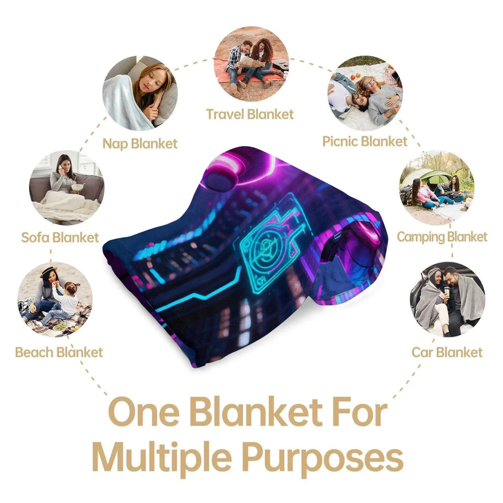 Cyberpunk Themed Gaming Controller Print Flannel Blanket for Adult Quality Soft Warm Universal Blanket for Travel Picnic Home