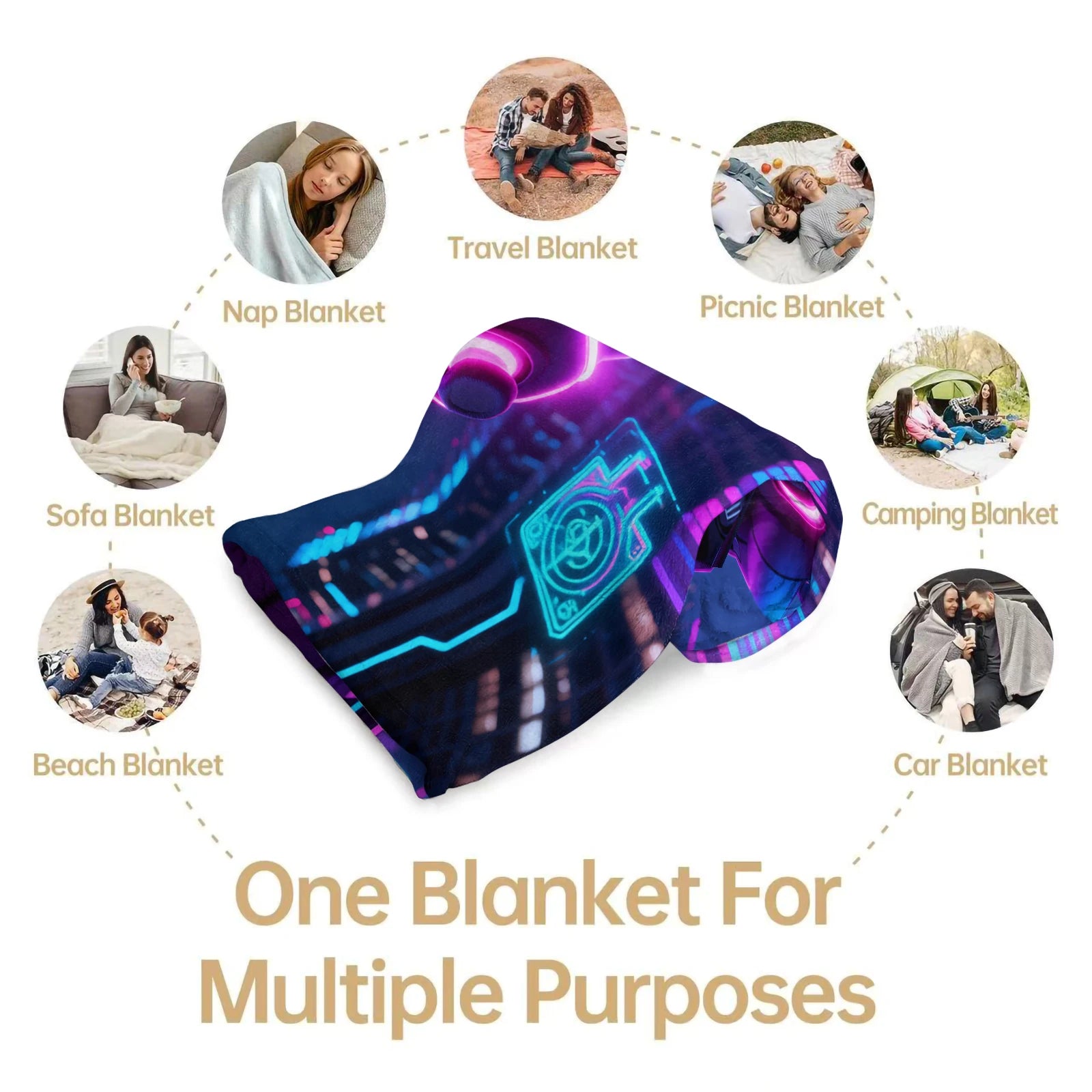 Cyberpunk Themed Gaming Controller Print Flannel Blanket for Adult Quality Soft Warm Universal Blanket for Travel Picnic Home