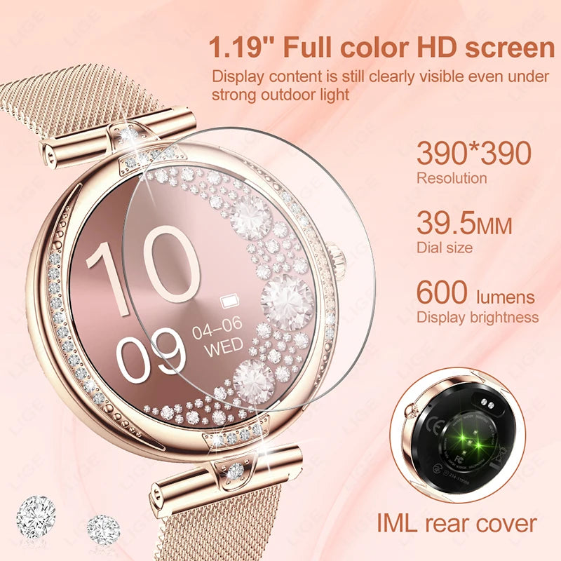 Fashion Smart Watch for Women 390 by 390 HD Display Bluetooth Voice Calling Heart Rate Monitor Custom Watch Face Smartwatch for Android and iOS