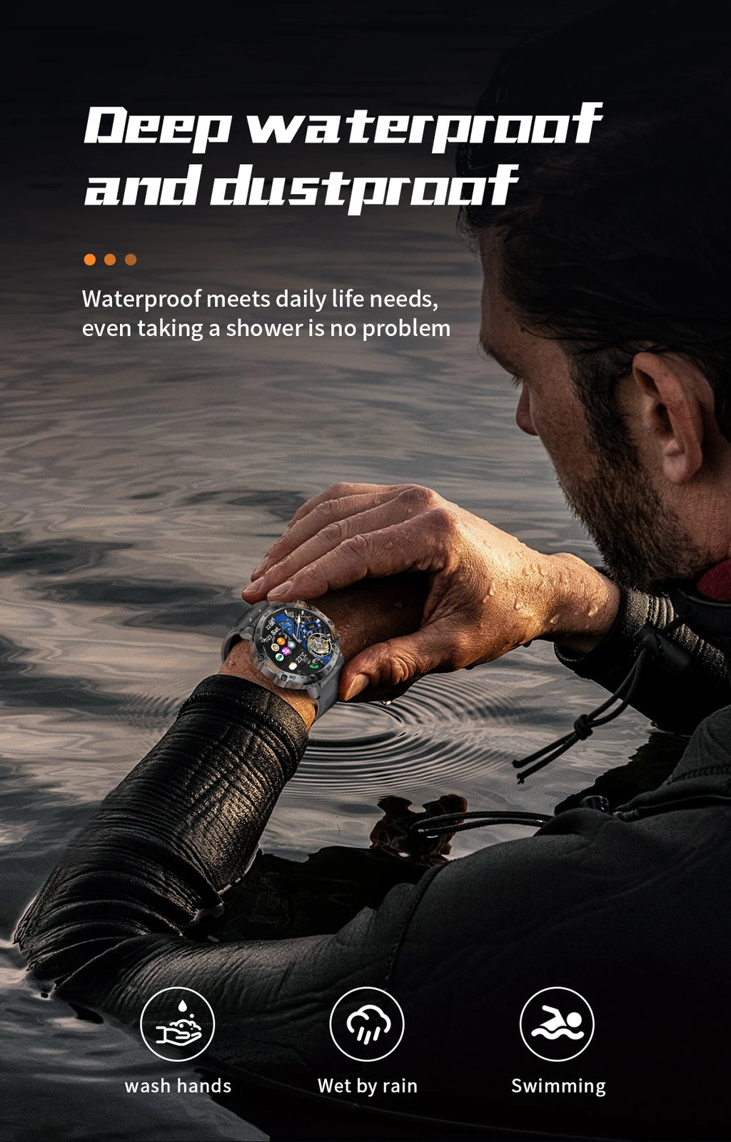 HD Smart Watch for Men 360 by 360 Display Bluetooth Fitness Tracker Waterproof Sport Smartwatch for Android and iOS
