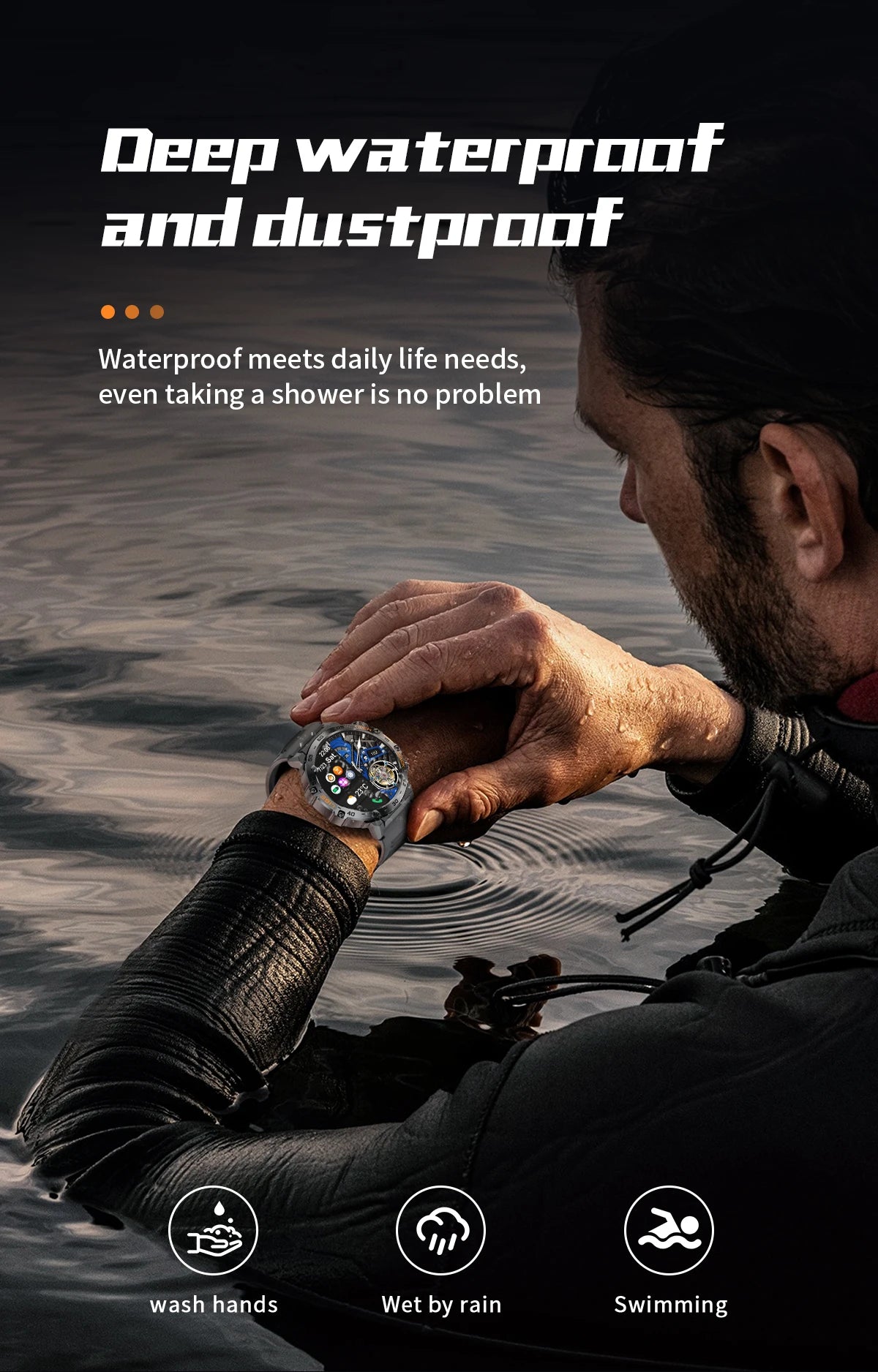HD Smart Watch for Men 360 by 360 Display Bluetooth Fitness Tracker Waterproof Sport Smartwatch for Android and iOS