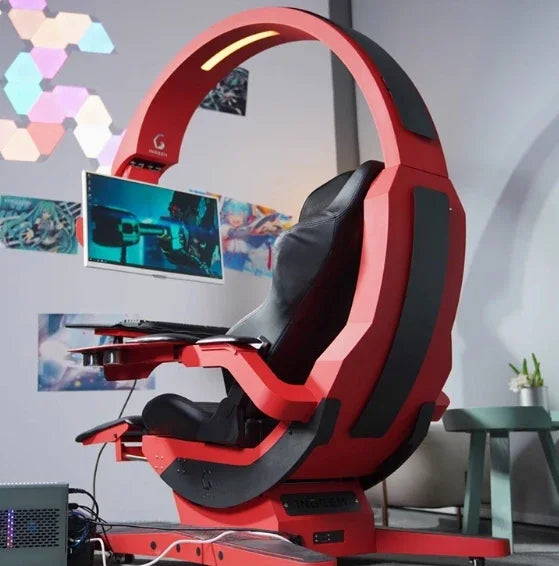 CyberTribe Gaming Desk Space Capsule Computer Desk Adjustable Height E Sports Workstation with Cushioned Seat