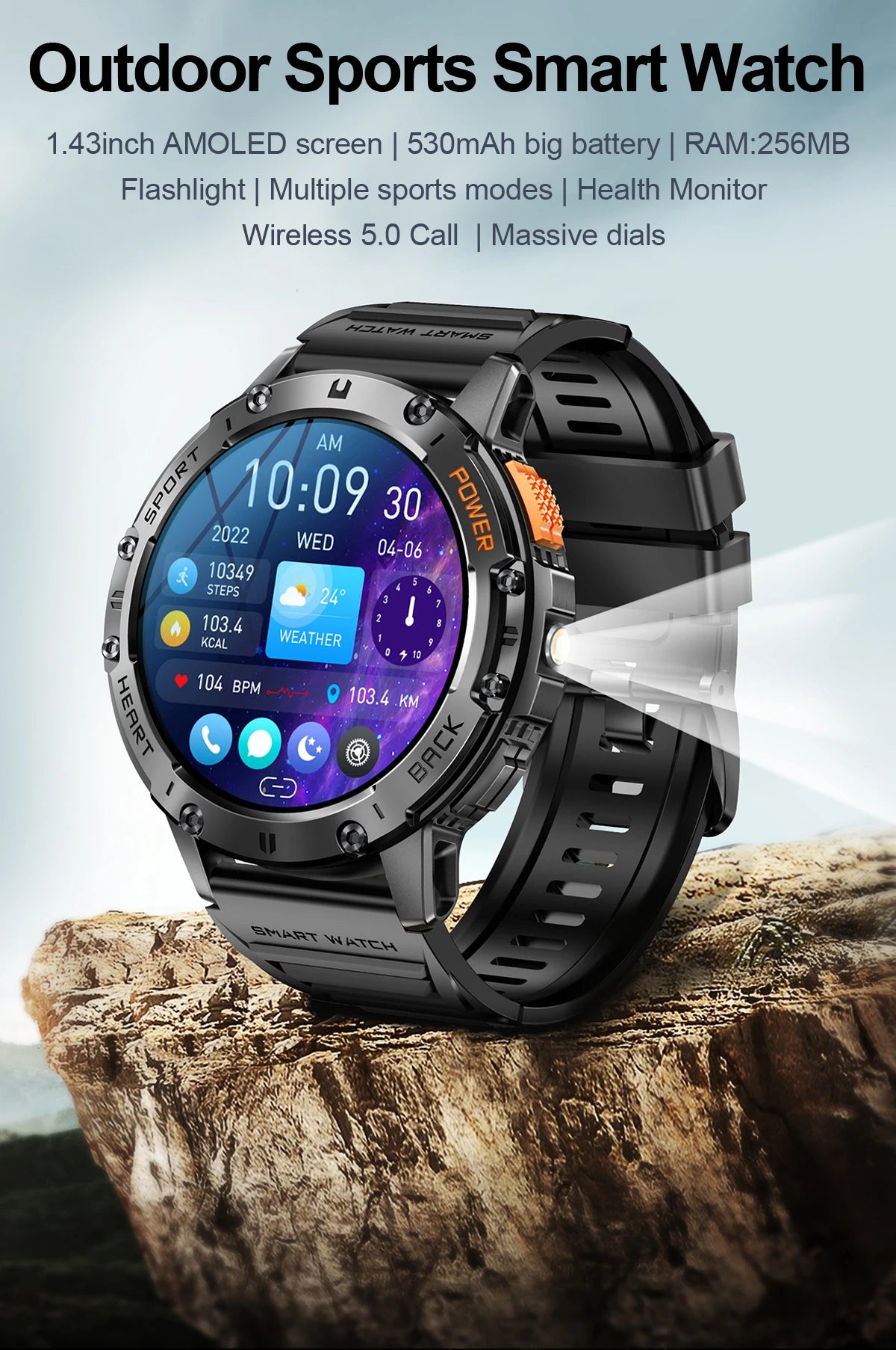 Smart Watch for Men Bluetooth Calling Fitness Tracker Waterproof Sport Smartwatch with Flashlight for Android and iOS