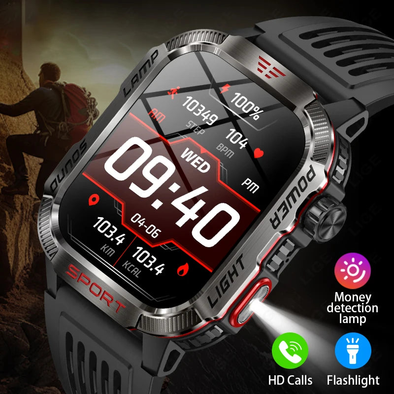 Military Outdoor Smart Watch for Men 600 mAh Battery Bluetooth Calling Fitness Tracker Blood Oxygen Monitor Waterproof Smartwatch for Android and iOS