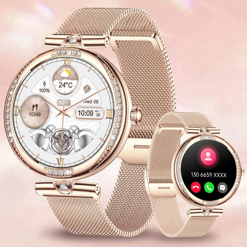 Fashion Smart Watch for Women 390 by 390 HD Display Bluetooth Voice Calling Heart Rate Monitor Custom Watch Face Smartwatch for Android and iOS