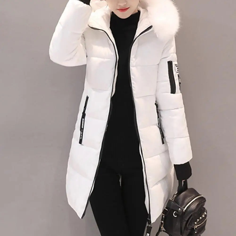Womens Winter Parka Long Coat Hooded Down Cotton Jacket with Fur Collar Warm Fashion Outerwear