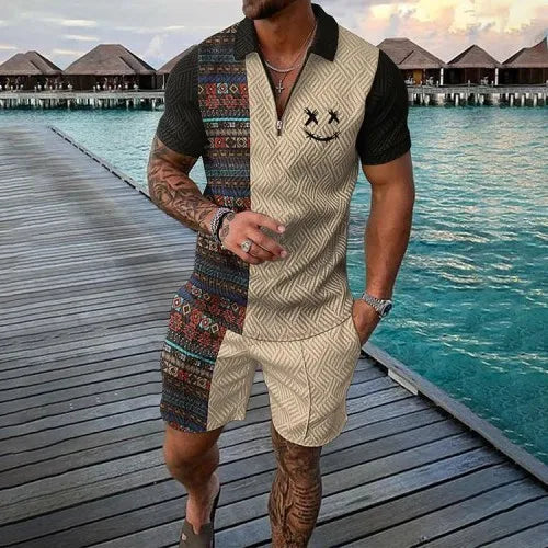 Men Tracksuit Set Summer Short Sleeve Polo Shirt and Shorts Set Casual Streetwear 2 Piece Outfit