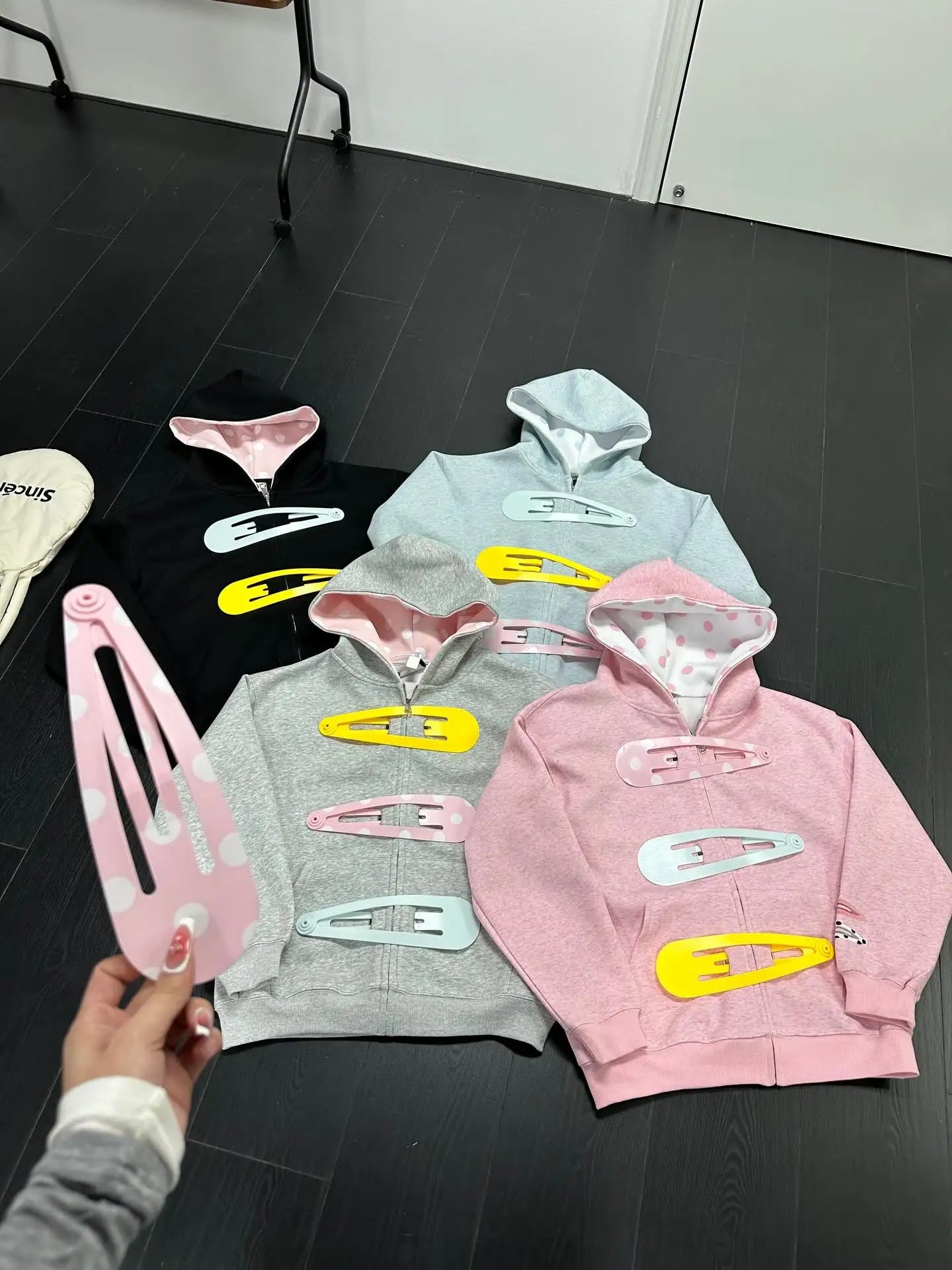 Womens Detachable Hoodie Clip Design Zip Up Sweatshirt Goth Grunge Cardigan Jacket Streetwear Fashion