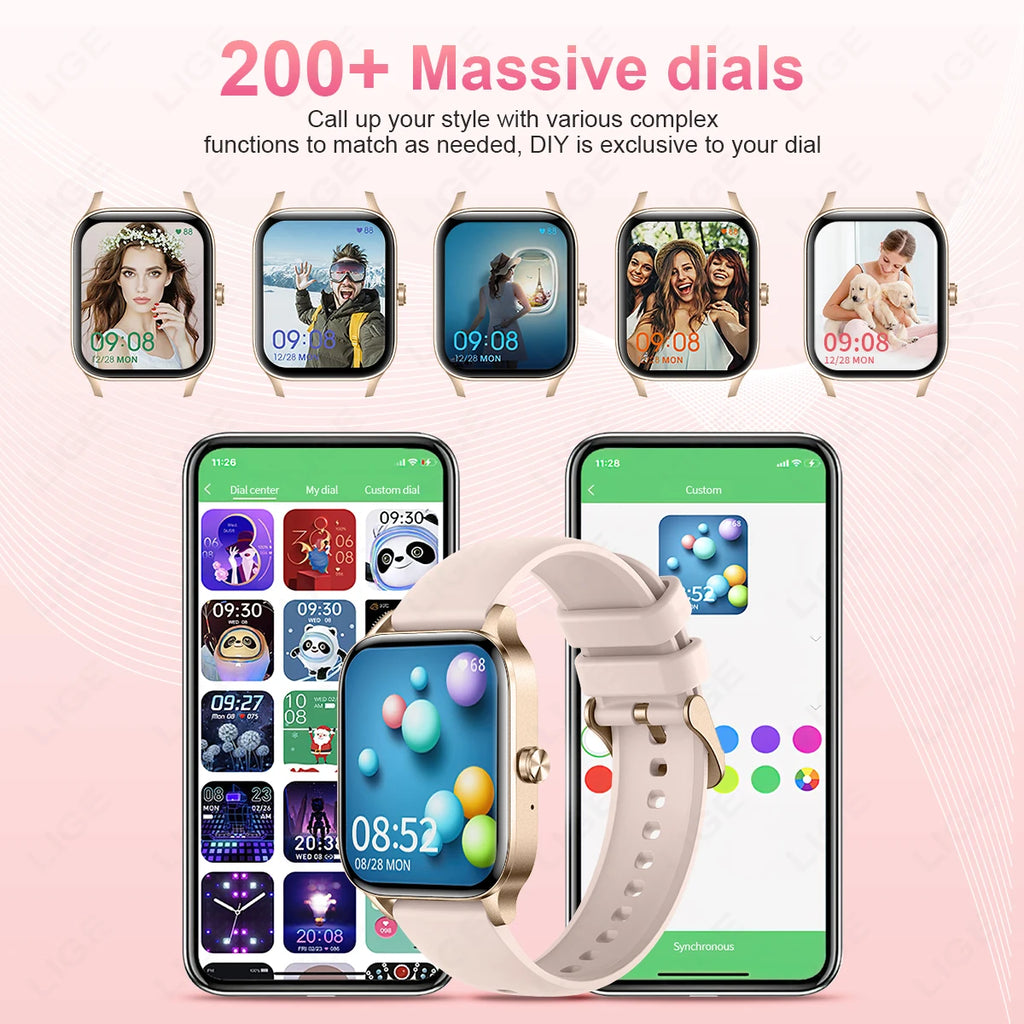 1.85 Inch HD Smart Watch for Men and Women Bluetooth Calling Fitness Tracker Health Monitor Custom Watch Face Smartwatch for Android and iOS