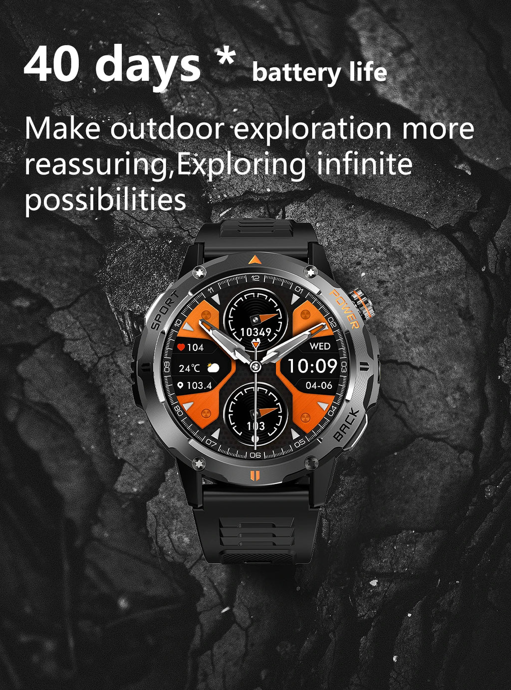 Tactical Outdoor Smart Watch with Flashlight Bluetooth Call Fitness Tracker for Android and iOS