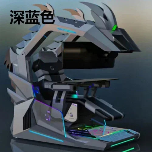 CyberTribe Gaming Desk Space Capsule Computer Desk Adjustable Height E Sports Workstation with Cushioned Seat