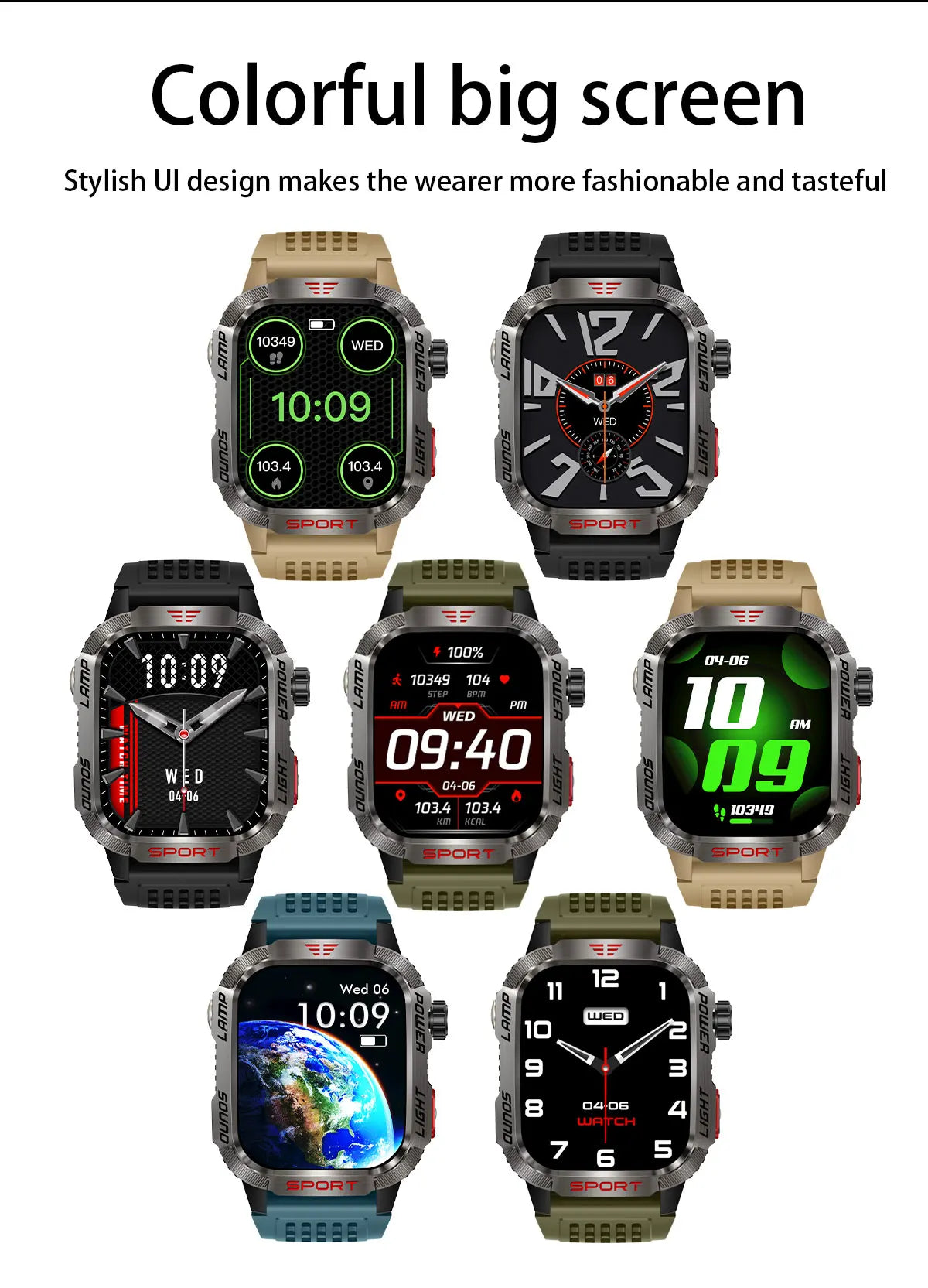 Military Outdoor Smart Watch for Men 600 mAh Battery Bluetooth Calling Fitness Tracker Blood Oxygen Monitor Waterproof Smartwatch for Android and iOS