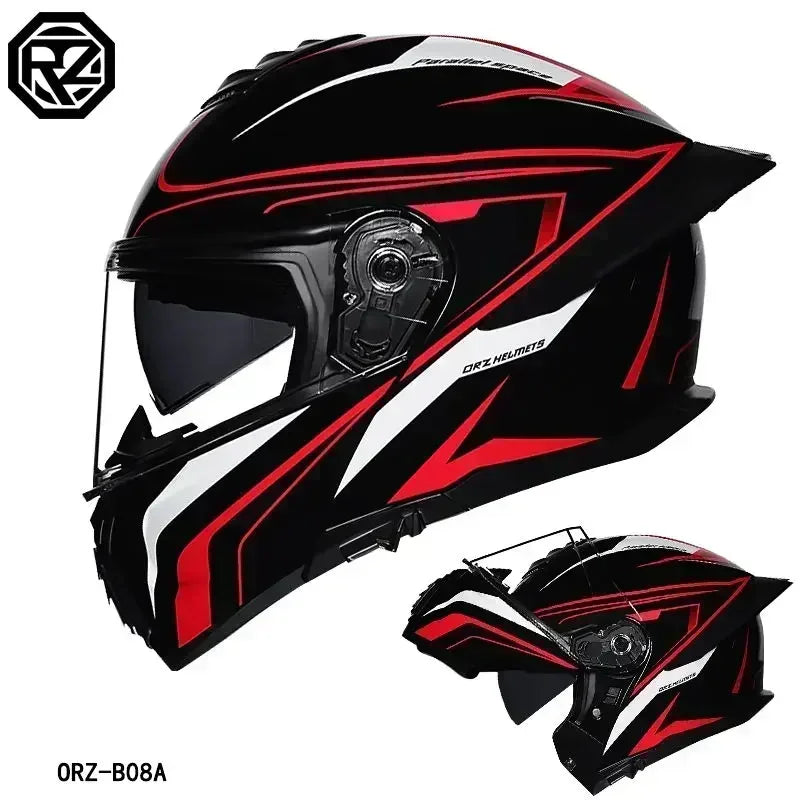 Bad Boy Flip Up Motorcycle Helmet Face Dual Visor Double Mirror Racing Helmet with Night Vision Lens for All Season Riding