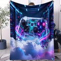 Cyberpunk Themed Gaming Controller Print Flannel Blanket for Adult Quality Soft Warm Universal Blanket for Travel Picnic Home