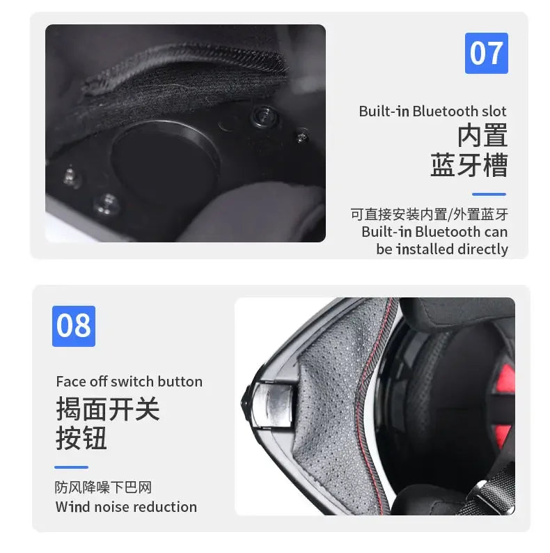 Bad Boy Flip Up Motorcycle Helmet Face Dual Visor Double Mirror Racing Helmet with Night Vision Lens for All Season Riding