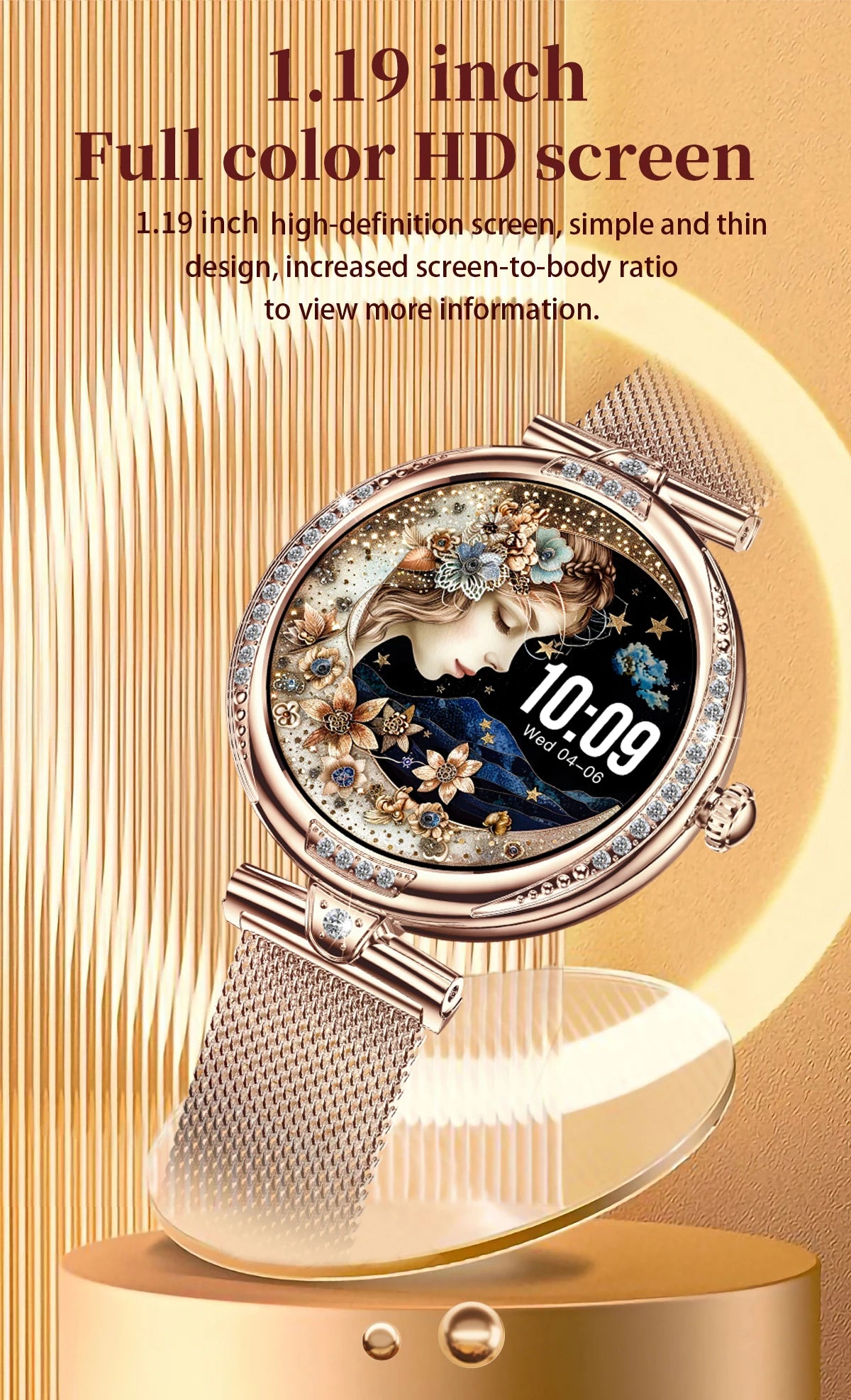 Fashion Smart Watch for Women 390 by 390 HD Display Bluetooth Voice Calling Heart Rate Monitor Custom Watch Face Smartwatch for Android and iOS