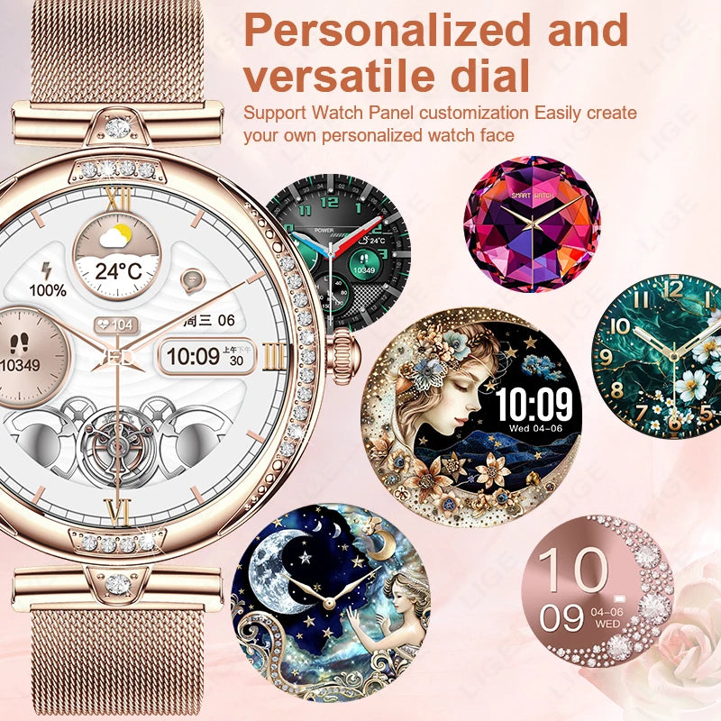 Fashion Smart Watch for Women 390 by 390 HD Display Bluetooth Voice Calling Heart Rate Monitor Custom Watch Face Smartwatch for Android and iOS
