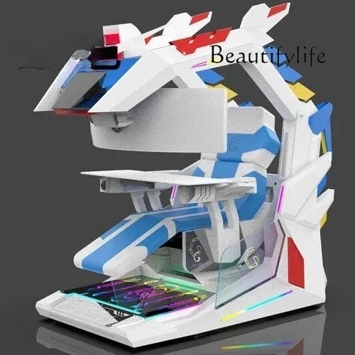 CyberTribe Gaming Desk Space Capsule Computer Desk Adjustable Height E Sports Workstation with Cushioned Seat