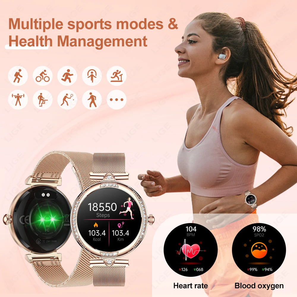 Fashion Smart Watch for Women 390 by 390 HD Display Bluetooth Voice Calling Heart Rate Monitor Custom Watch Face Smartwatch for Android and iOS