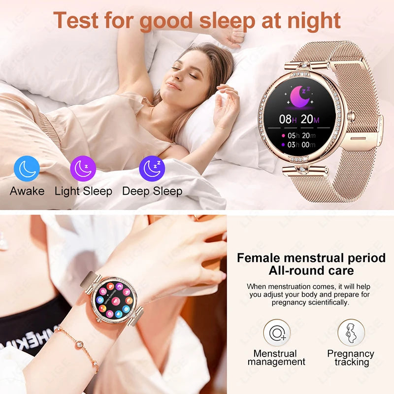 Fashion Smart Watch for Women 390 by 390 HD Display Bluetooth Voice Calling Heart Rate Monitor Custom Watch Face Smartwatch for Android and iOS