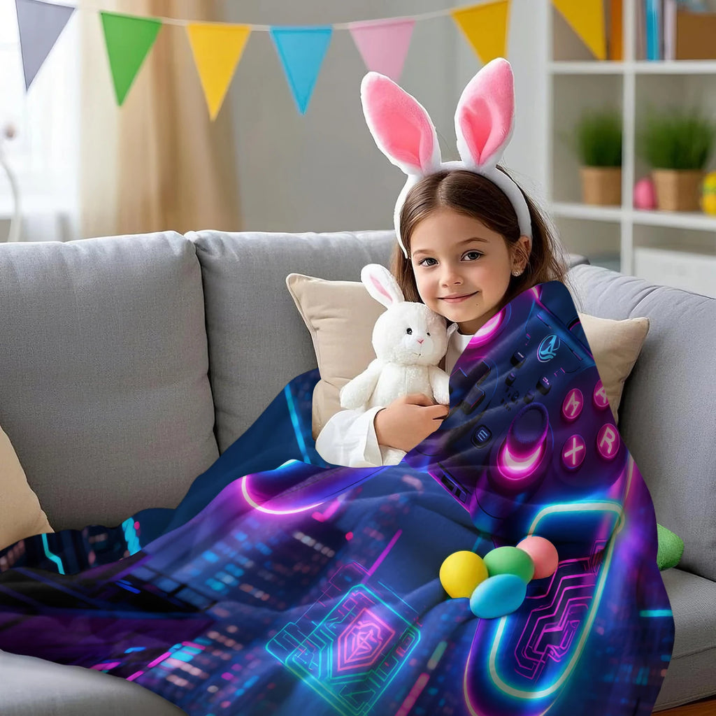 Cyberpunk Themed Gaming Controller Print Flannel Blanket for Adult Quality Soft Warm Universal Blanket for Travel Picnic Home