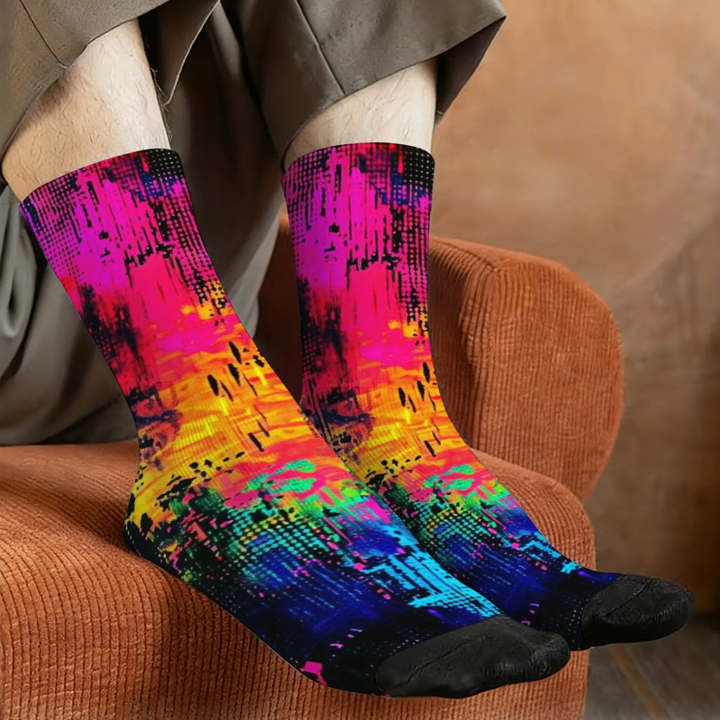 CyberTribe Ink-Splattered Graffiti Men's Socks Street Hip-Hop Retro Fashion Socks Novelty Funny Compression Socks Party Gift