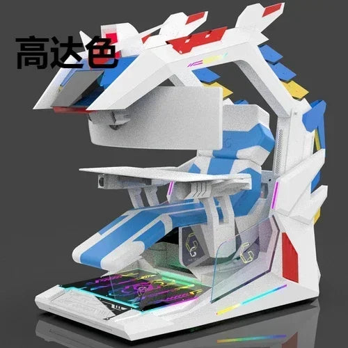 CyberTribe Gaming Desk Space Capsule Computer Desk Adjustable Height E Sports Workstation with Cushioned Seat