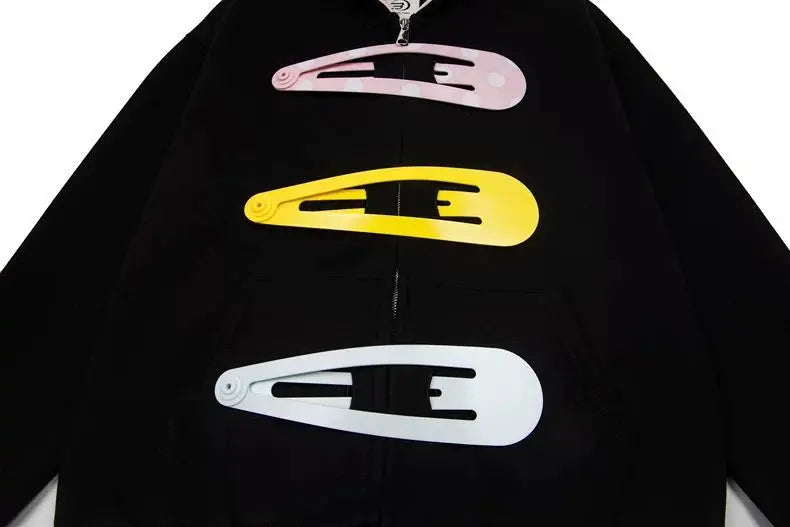 Womens Detachable Hoodie Clip Design Zip Up Sweatshirt Goth Grunge Cardigan Jacket Streetwear Fashion