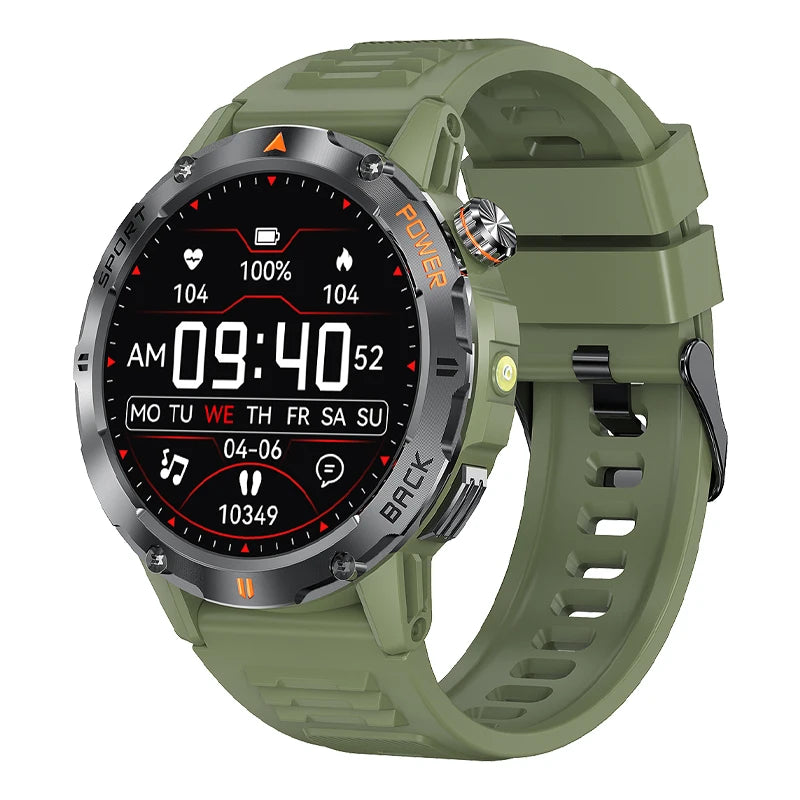 Tactical Outdoor Smart Watch with Flashlight Bluetooth Call Fitness Tracker for Android and iOS