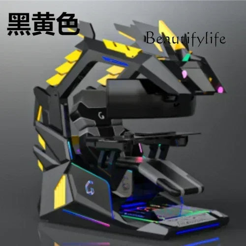 CyberTribe Gaming Desk Space Capsule Computer Desk Adjustable Height E Sports Workstation with Cushioned Seat