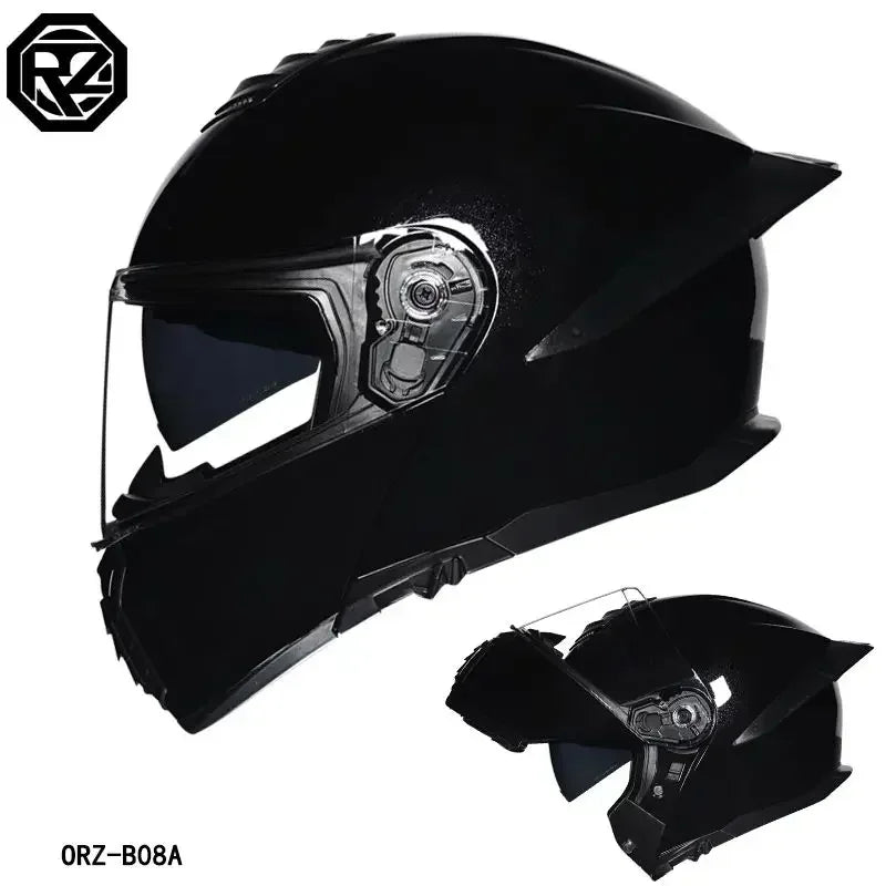 Bad Boy Flip Up Motorcycle Helmet Face Dual Visor Double Mirror Racing Helmet with Night Vision Lens for All Season Riding