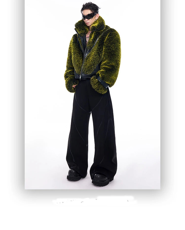 Autumn Winter Cool Handsome Thick Warm Patchwork Faux Fur Coat Men Luxury Designer Clothes Zip Up Fluffy Jacket 2025