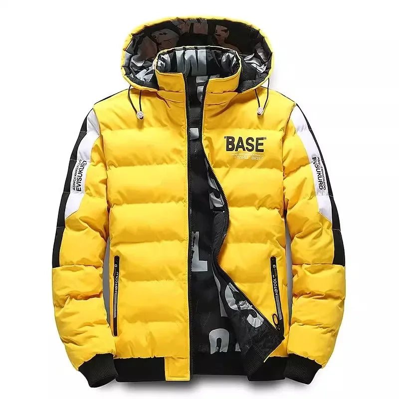 𝔐𝔢𝔫 Autumn Winter Cotton Jacket – Base in UR Face Warm Thickened Double-Sided Down Coat with Removable Cap