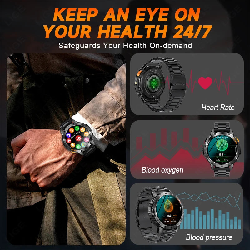 Smart Watch for Men Bluetooth Calling Fitness Tracker Waterproof Sport Smartwatch with Flashlight for Android and iOS