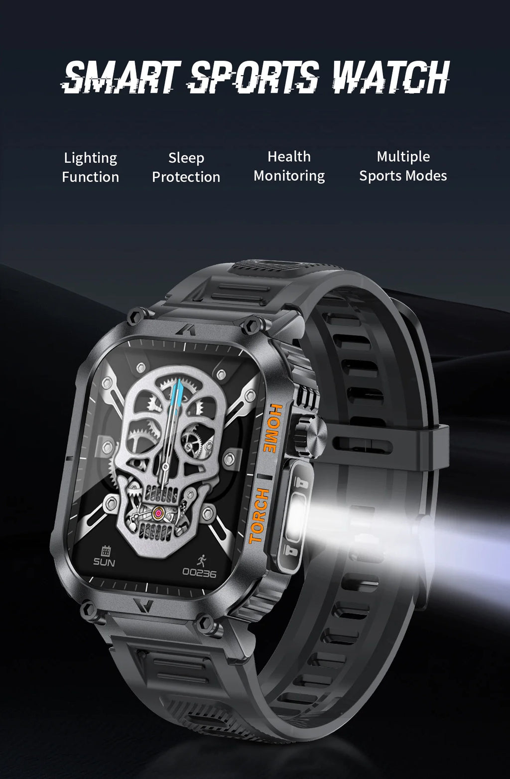 Rugged And Durable Military Smart Watch Ip68 Waterproof 2.02 ''HD Display Bluetooth Voice Smart Watch With Flashlight 2024 New