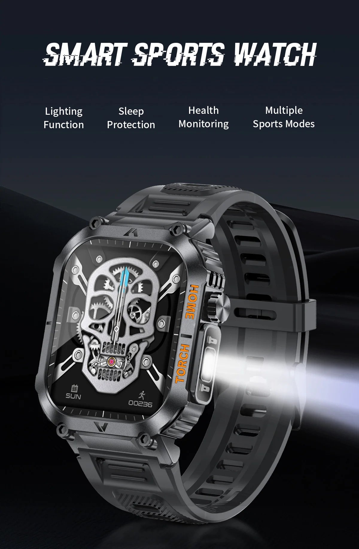 Rugged And Durable Military Smart Watch Ip68 Waterproof 2.02 ''HD Display Bluetooth Voice Smart Watch With Flashlight 2024 New