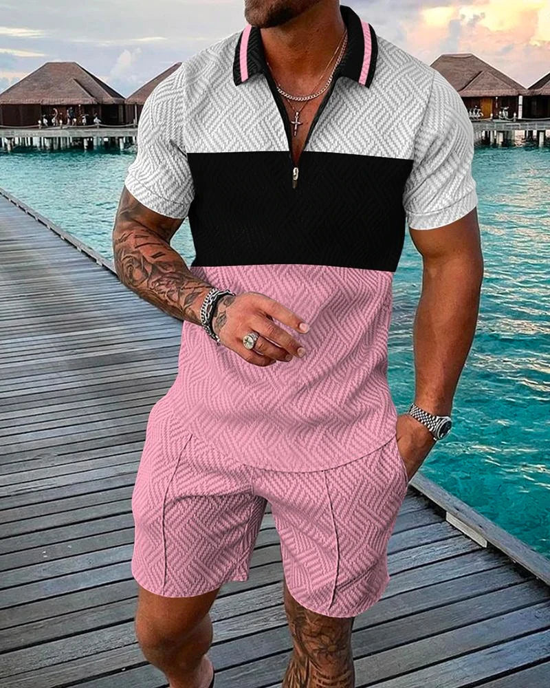 Men Tracksuit Set Summer Short Sleeve Polo Shirt and Shorts Set Casual Streetwear 2 Piece Outfit