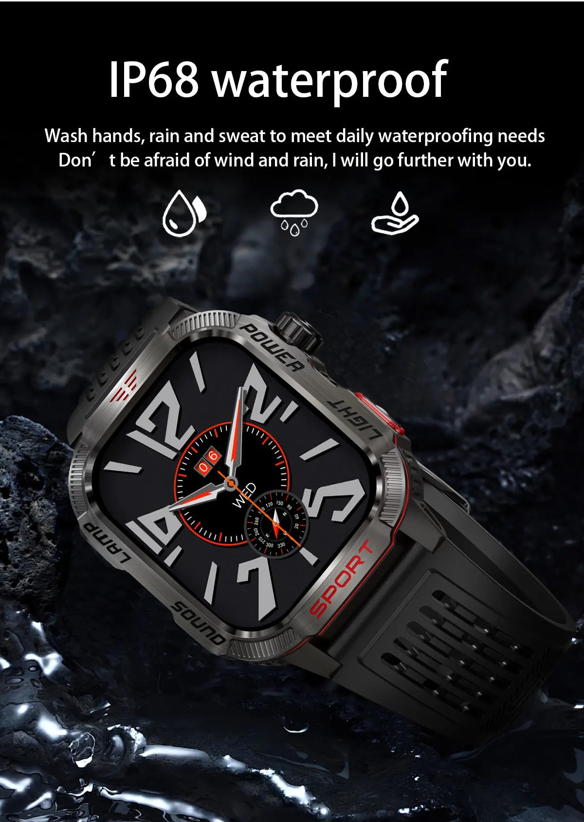 Military Outdoor Smart Watch for Men 600 mAh Battery Bluetooth Calling Fitness Tracker Blood Oxygen Monitor Waterproof Smartwatch for Android and iOS
