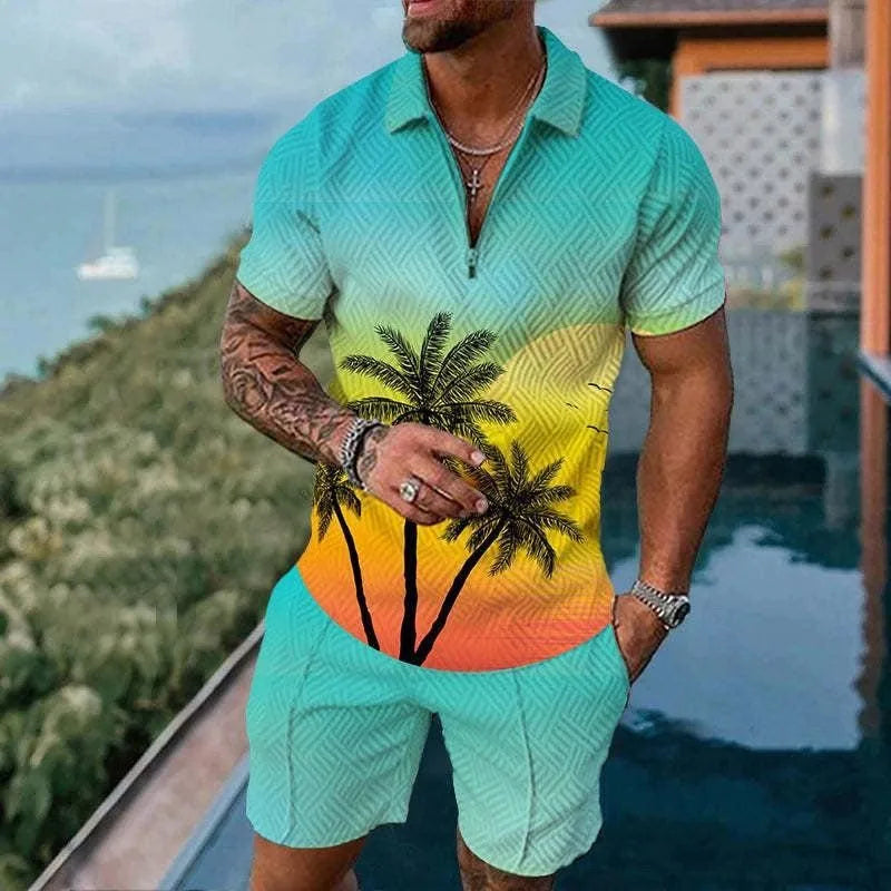Men Tracksuit Set Summer Short Sleeve Polo Shirt and Shorts Set Casual Streetwear 2 Piece Outfit