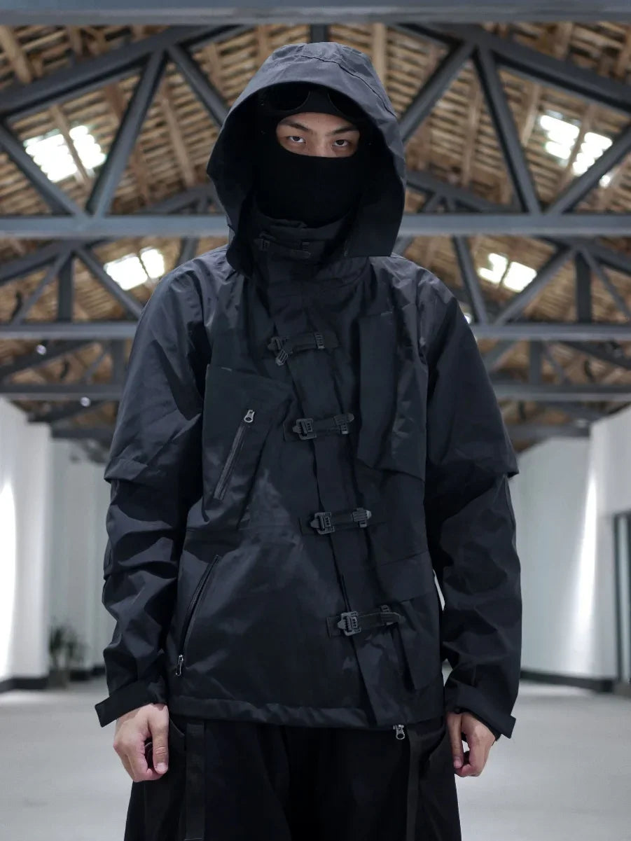 Techwear Cyberpunk Jacket Waterproof Two Way Zipper Darkwear Urban Streetwear Outdoor Jacket for Men