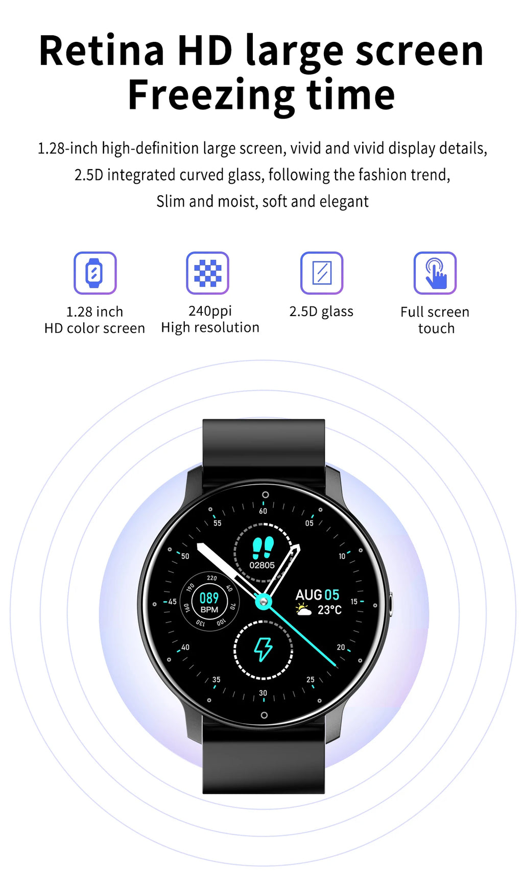 Fashion Smart Watch Full Touch Screen Fitness Tracker Bluetooth Smartwatch Waterproof for Men and Women Android and iOS
