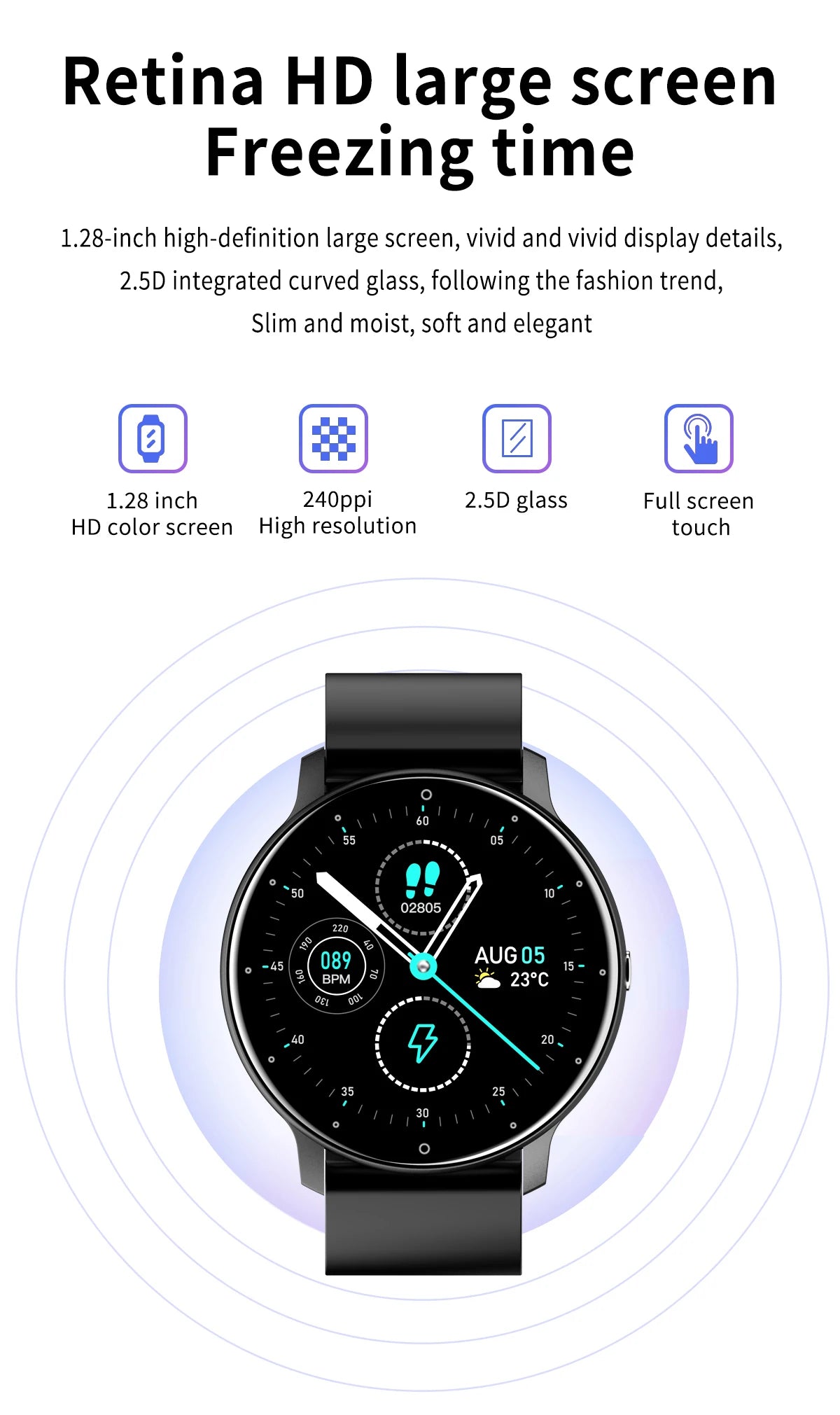 Fashion Smart Watch Full Touch Screen Fitness Tracker Bluetooth Smartwatch Waterproof for Men and Women Android and iOS