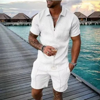 Men Tracksuit Set Summer Short Sleeve Polo Shirt and Shorts Set Casual Streetwear 2 Piece Outfit
