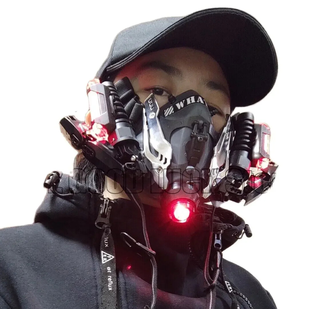 Cyberpunk Mechanical LED Cosplay Mask Futuristic Light Up Costume Mask for Festivals Parties Gaming and Creative Outfits by CyberTribe