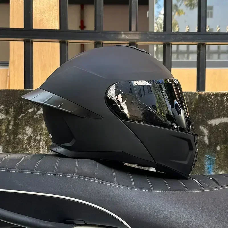 Bad Boy Flip Up Motorcycle Helmet Face Dual Visor Double Mirror Racing Helmet with Night Vision Lens for All Season Riding